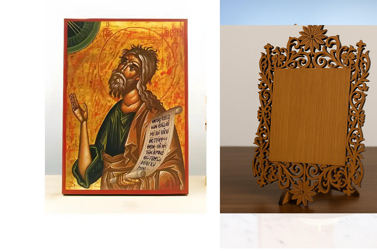 Εικόνα Ορθοδοξίας Δαντέλα μαζι με  Βάση σε  8 χρώματα με περίγραμμα χρυσό σε ξύλο Plywood (Πλακάζ)   με  βάση Άγιος Προφήτης Ιερεμίας, Ξύλινη Χειροποίητη Εικόνα Ελληνικού Βυζαντινού Στυλ Κρεμαστή σε ξύλινη πλάκα Θρησκευτικό θέμα Χειροποίητη Ελληνορθόδοξη