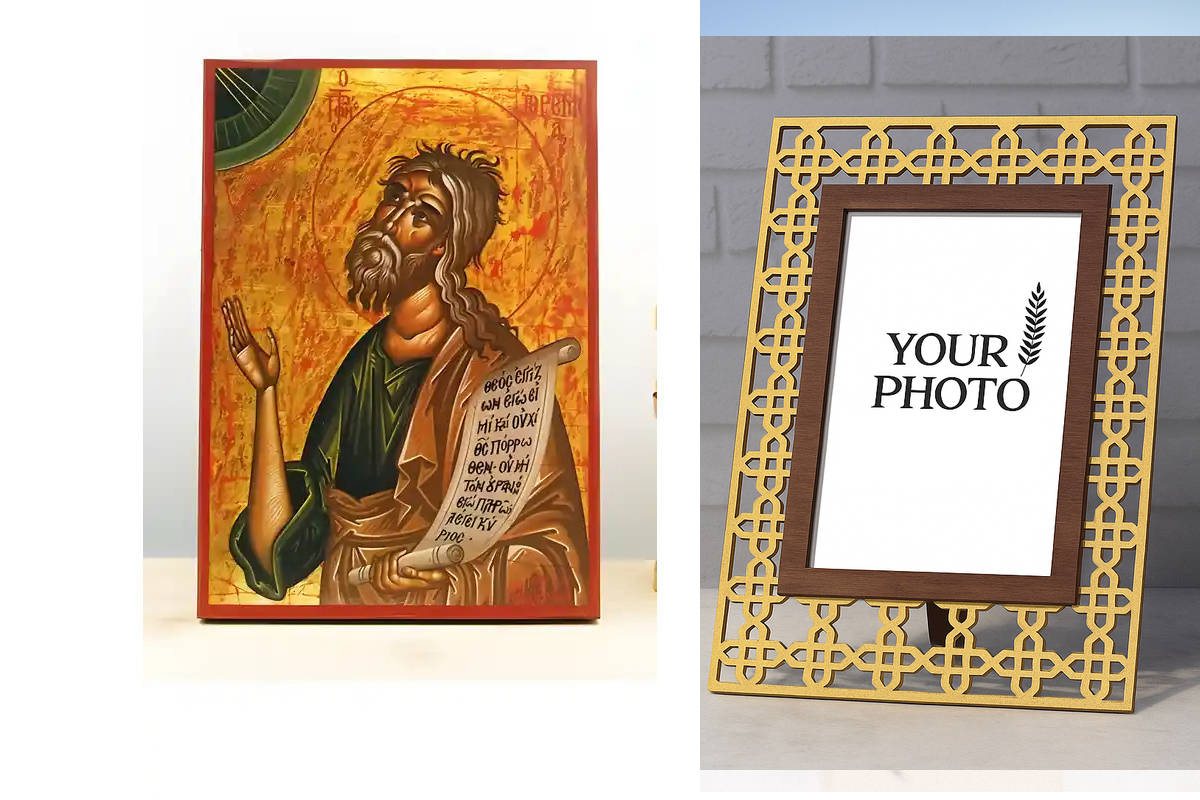 Εικόνα Ορθοδοξίας Πολυτελείας  με  σχεδιο Σταυρούς μαζι με  Βάση σε  8 χρώματα με περίγραμμα χρυσό σε ξύλο Plywood (Πλακάζ)   με  βάση Άγιος Προφήτης Ιερεμίας, Ξύλινη Χειροποίητη Εικόνα Ελληνικού Βυζαντινού Στυλ Κρεμαστή σε ξύλινη πλάκα Θρησκευτικό θέμα Χ