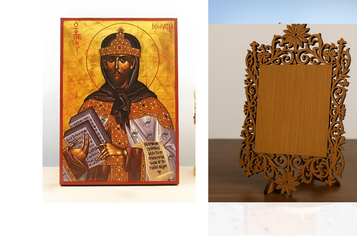 Σετ 2 τεμαχίων – Εικόνα Ορθοδοξίας Δαντέλα μαζι με  Βάση σε  8 χρώματα με περίγραμμα χρυσό σε ξύλο Plywood (Πλακάζ)   με  βάση Άγιος Προφήτης Μωυσής, Ξύλινη Χειροποίητη Εικόνα Ελληνικού Premium Βυζαντινού Στυλ Κρεμασμένο σε ξύλινη πλάκα Θρησκευτικό θέμα Χ