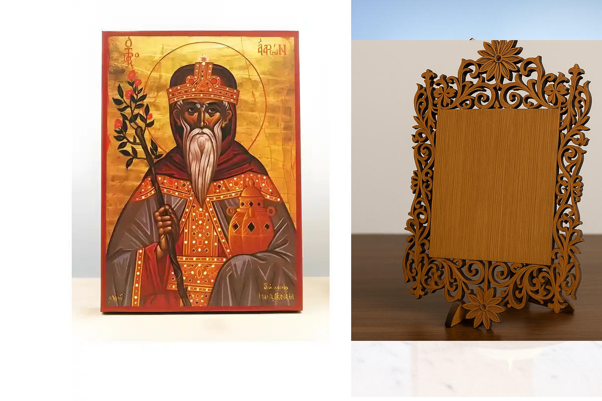 Εικόνα Ορθοδοξίας Δαντέλα μαζι με  Βάση σε  8 χρώματα με περίγραμμα χρυσό σε ξύλο Plywood (Πλακάζ)   με  βάση Άγιος Προφήτης Ααρών, Ξύλινη Χειροποίητη Εικόνα Ελληνικού Βυζαντινού Στυλ Κρεμαστή σε ξύλινη πλάκα Θρησκευτικό θέμα Χειροποίητη Ελληνορθόδοξη εικ