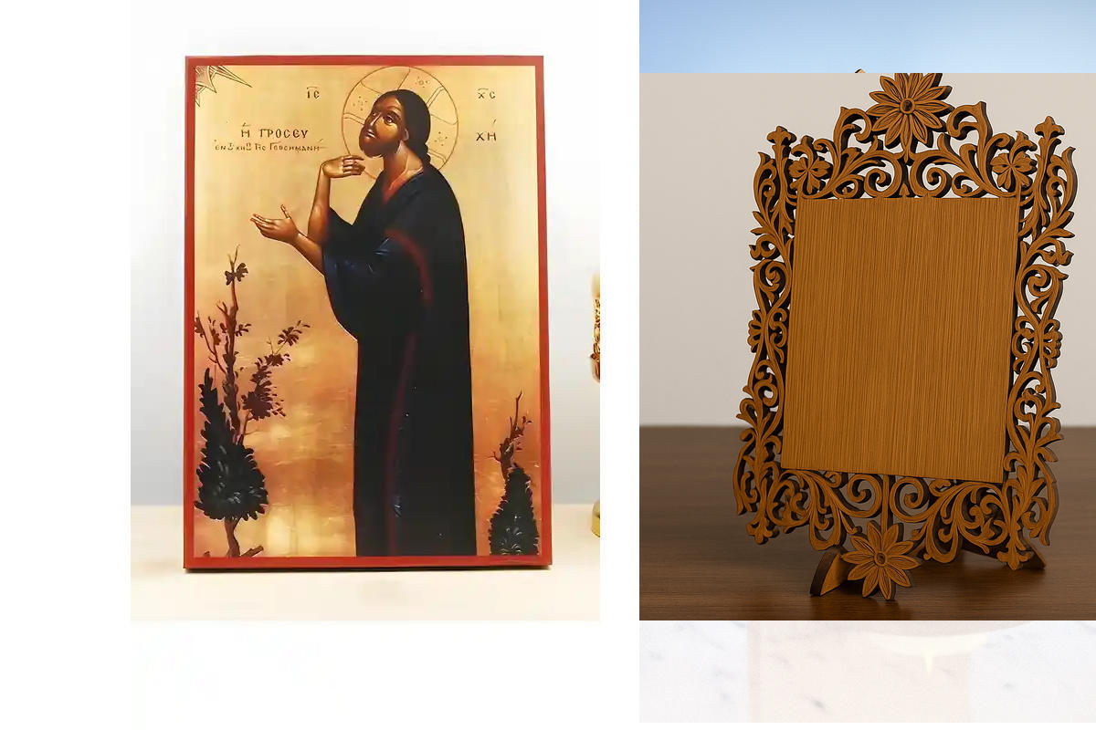 Εικόνα Ορθοδοξίας Δαντέλα μαζι με  Βάση σε  8 χρώματα με περίγραμμα χρυσό σε ξύλο Plywood (Πλακάζ)   με  βάση Ο Ιησούς Χριστός προσεύχεται στη Γεθσημανή, Ξύλινη Χειροποίητη Εικόνα Ελληνικού Βυζαντινού Στυλ τοίχου που κρέμεται σε ξύλινη πλάκα Θρησκευτικό θ