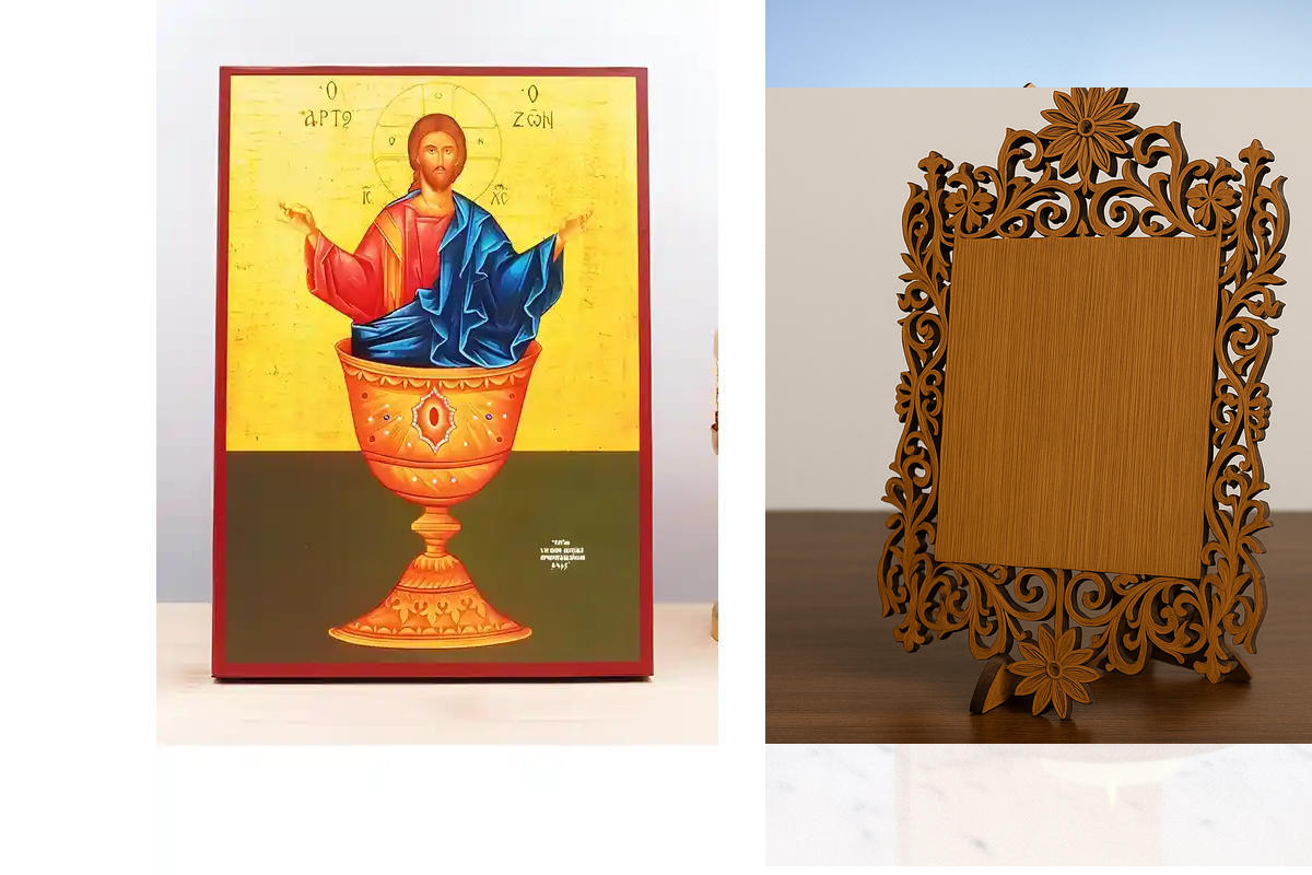 Εικόνα Ορθοδοξίας Δαντέλα μαζι με  Βάση σε  8 χρώματα με περίγραμμα χρυσό σε ξύλο Plywood (Πλακάζ)   με  βάση Ο Ιησούς Χριστός Ευλογεί το Ζωντανό Ψωμί, Ξύλινη Χειροποίητη Εικόνα Ελληνικού Premium Βυζαντινού Στυλ Κρεμασμένο σε ξύλινη πλάκα Θρησκευτικό θέμα