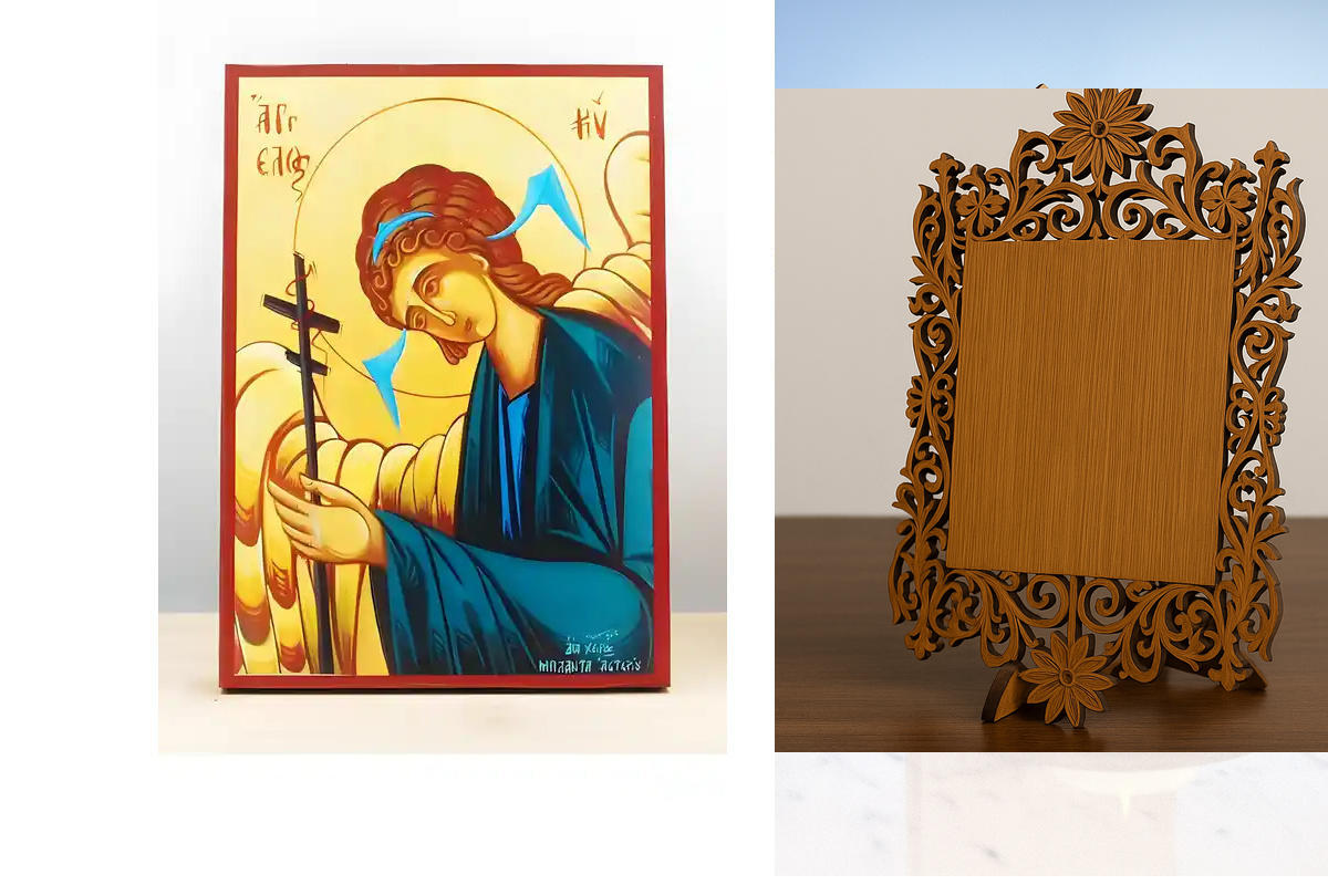 Εικόνα Ορθοδοξίας Δαντέλα μαζι με  Βάση σε  8 χρώματα με περίγραμμα χρυσό σε ξύλο Plywood (Πλακάζ)   με  βάση Άγγελος του Κυρίου, Ξύλινη Χειροποίητη Εικόνα Ελληνικού Premium Βυζαντινού Στυλ Κρεμασμένο σε ξύλινη πλάκα Θρησκευτικό θέμα Χειροποίητη Ελληνορθό