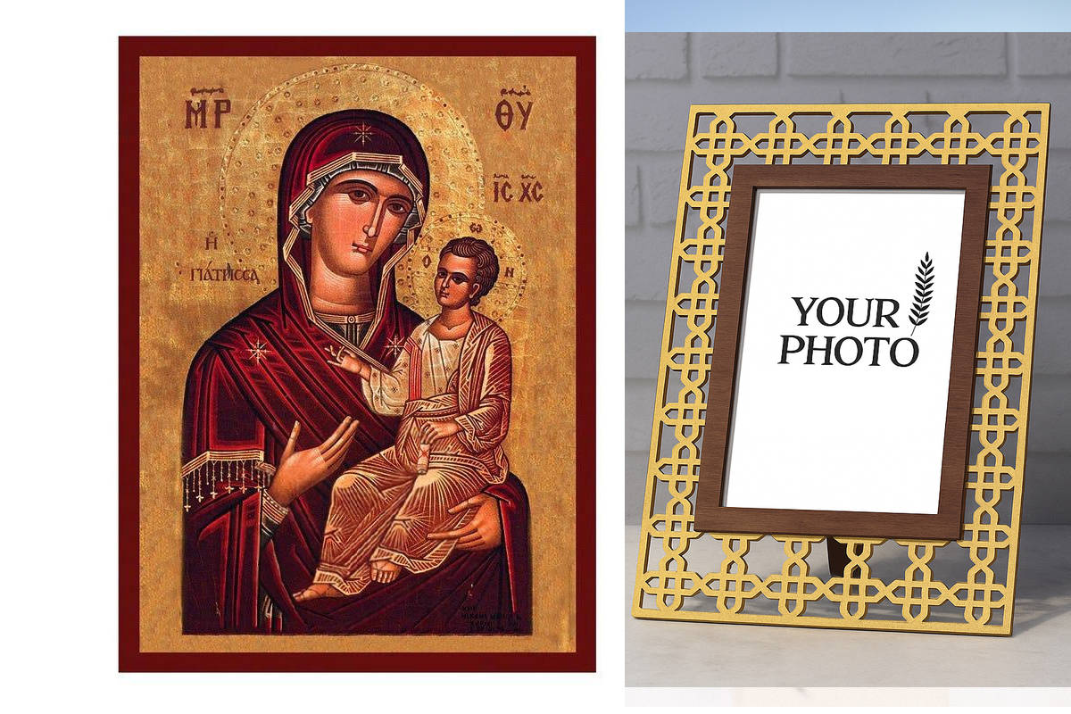 Εικόνα Ορθοδοξίας Πολυτελείας  με  σχεδιο Σταυρούς μαζι με  Βάση σε  8 χρώματα με περίγραμμα χρυσό σε ξύλο Plywood (Πλακάζ)   με  βάση Virgin Mary The Healer Icon, Χειροποίητη ελληνική εικόνα της Παναγίας The Healer, επιτοίχια πλάκα βυζαντινής τέχνης, χρι