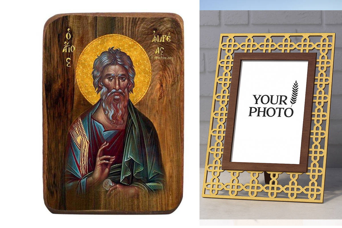 Εικόνα Ορθοδοξίας Πολυτελείας  με  σχεδιο Σταυρούς μαζι με  Βάση σε  8 χρώματα με περίγραμμα χρυσό σε ξύλο Plywood (Πλακάζ)   με  βάση Μπομπονιέρα Βάπτισης Άγιος Ανδρέας Σετ 20 τεμαχίων, Εικόνα Βάπτισης, Χειροποίητη Βυζαντινή εικόνα Bomboniera 9x6cm, Χρισ