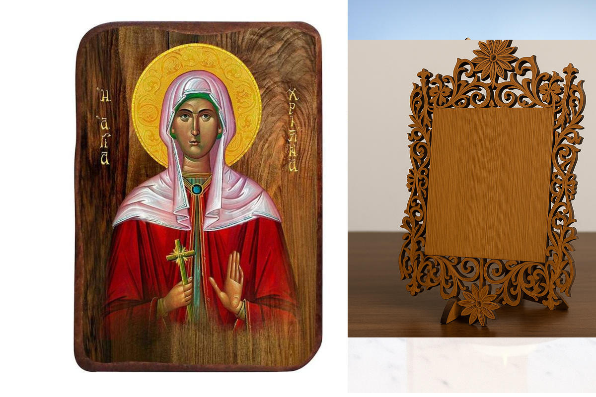Σετ 2 τεμαχίων – Εικόνα Ορθοδοξίας Δαντέλα μαζι με  Βάση σε  8 χρώματα με περίγραμμα χρυσό σε ξύλο Plywood (Πλακάζ)   με  βάση Μπομπονιέρα Βάπτισης Αγίας Χριστίνας Σετ 20 τεμαχίων, Εικόνα Βάπτισης, Μπομπονιέρα Χειροποίητη Βυζαντινή εικόνα 9x6cm, Χριστιανι