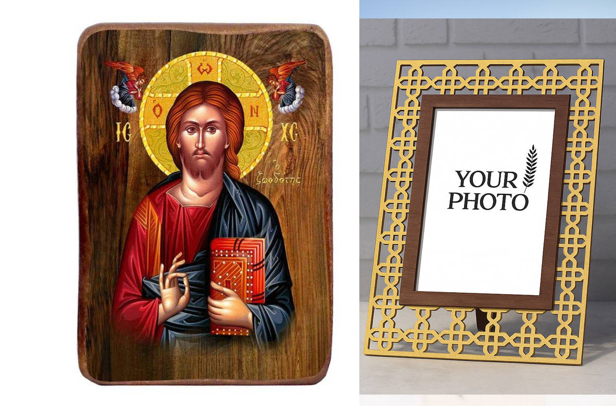 Σετ 2 τεμαχίων – Εικόνα Ορθοδοξίας Πολυτελείας  με  σχεδιο Σταυρούς μαζι με  Βάση σε  8 χρώματα με περίγραμμα χρυσό σε ξύλο Plywood (Πλακάζ)   με  βάση Χριστός ο Ζωοδόχος Σετ 20 τεμαχίων, Εικόνα Βάπτισης, Χειροποίητη Βυζαντινή εικόνα Bomboniera 9x6cm, Χρι