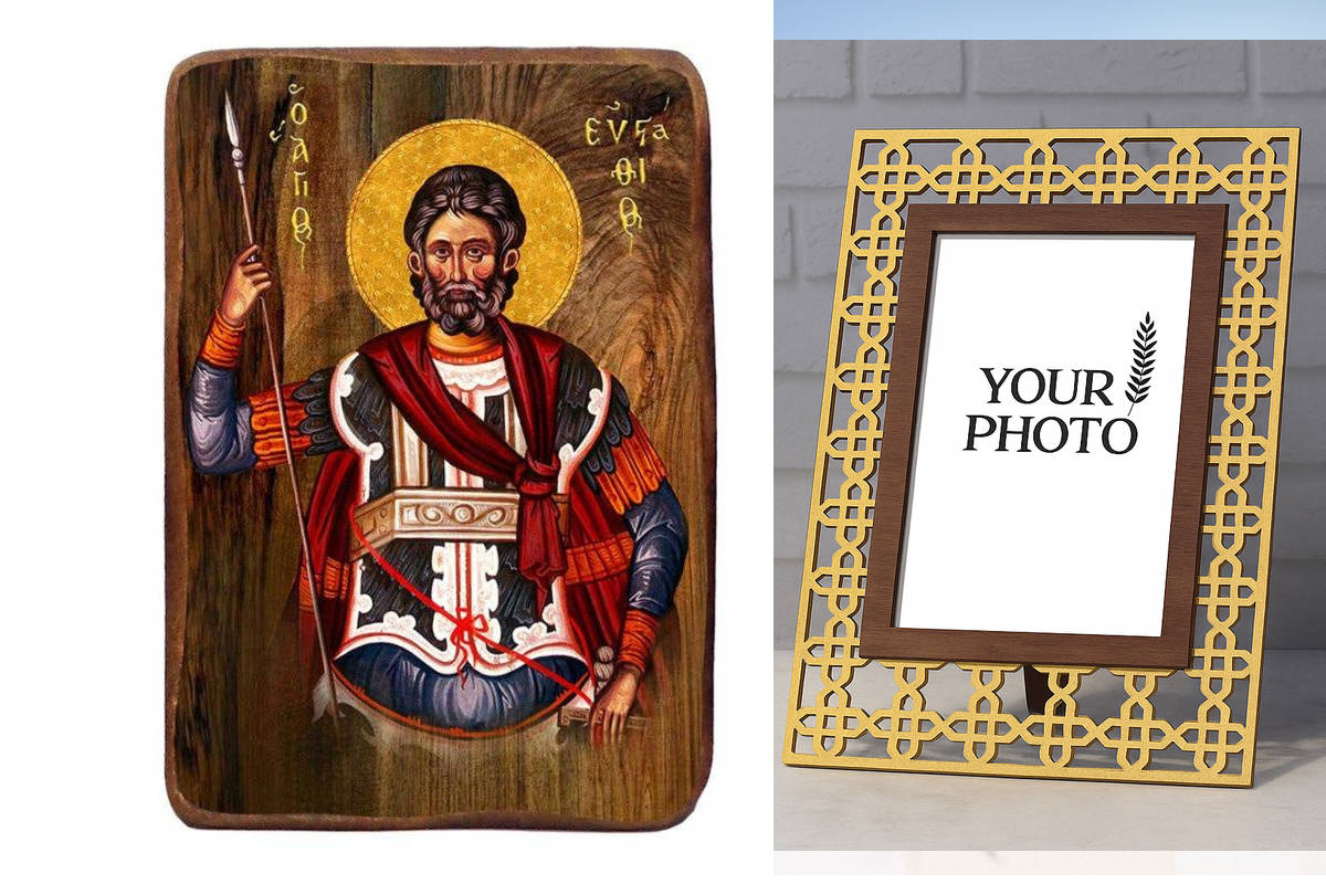 Εικόνα Ορθοδοξίας Πολυτελείας  με  σχεδιο Σταυρούς μαζι με  Βάση σε  8 χρώματα με περίγραμμα χρυσό σε ξύλο Plywood (Πλακάζ)   με  βάση Μπομπονιέρα Βάπτισης Άγιος Ευστάθιος Σετ 20 τεμαχίων, Εικόνα Βάπτισης, Χειροποίητη Βυζαντινή εικόνα Bomboniera 9x6cm, Χρ