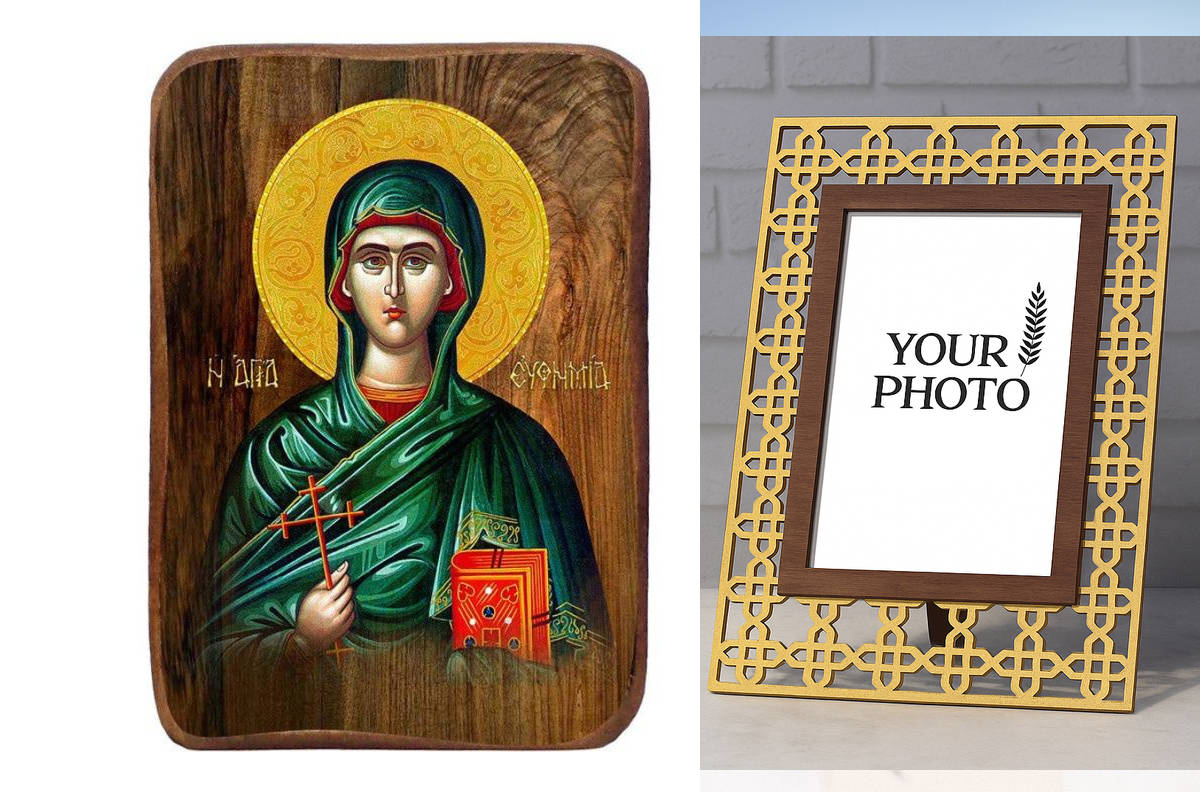 Σετ 2 τεμαχίων – Εικόνα Ορθοδοξίας Πολυτελείας  με  σχεδιο Σταυρούς μαζι με  Βάση σε  8 χρώματα με περίγραμμα χρυσό σε ξύλο Plywood (Πλακάζ)   με  βάση Μπομπονιέρα Βάπτισης Αγίας Ευφημίας Σετ 20 τεμαχίων, Εικόνα Βάπτισης, Μπομπονιέρα Χειροποίητη Βυζαντινή