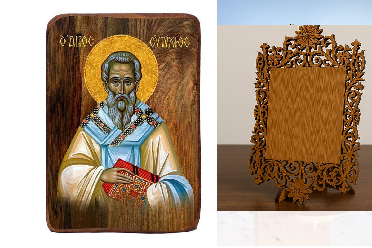 Σετ 2 τεμαχίων – Εικόνα Ορθοδοξίας Δαντέλα μαζι με  Βάση σε  8 χρώματα με περίγραμμα χρυσό σε ξύλο Plywood (Πλακάζ)   με  βάση Μπομπονιέρα Βάπτισης Αγίου Ευτυχίου Σετ 20 τεμαχίων, Εικόνα Βάπτισης, Μπομπονιέρα Χειροποίητη Βυζαντινή εικόνα 9x6cm, Χριστιανικ