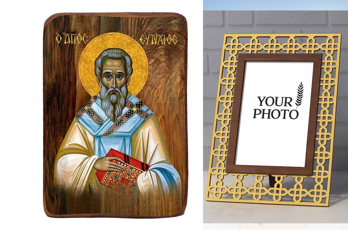 Σετ 2 τεμαχίων – Εικόνα Ορθοδοξίας Πολυτελείας  με  σχεδιο Σταυρούς μαζι με  Βάση σε  8 χρώματα με περίγραμμα χρυσό σε ξύλο Plywood (Πλακάζ)   με  βάση Μπομπονιέρα Βάπτισης Αγίου Ευτυχίου Σετ 20 τεμαχίων, Εικόνα Βάπτισης, Μπομπονιέρα Χειροποίητη Βυζαντινή