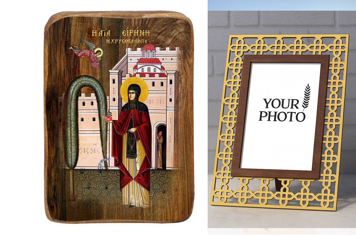 Σετ 2 τεμαχίων – Εικόνα Ορθοδοξίας Πολυτελείας  με  σχεδιο Σταυρούς μαζι με  Βάση σε  8 χρώματα με περίγραμμα χρυσό σε ξύλο Plywood (Πλακάζ)   με  βάση Μπομπονιέρα Βάπτισης Αγίας Ειρήνης Χρυσοβαλάντου Σετ 20 τεμαχίων, Εικόνα Βάπτισης, Μπομπονιέρα Χειροποί