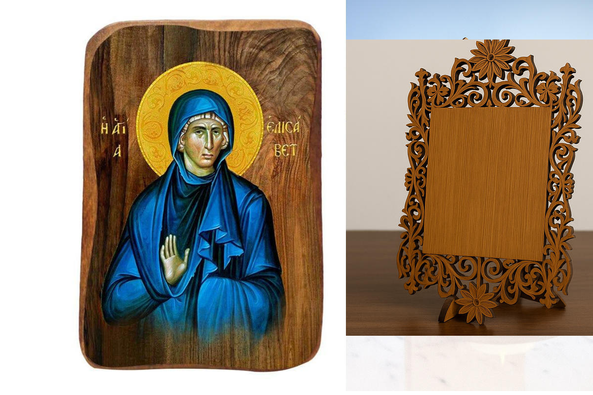 Σετ 2 τεμαχίων – Εικόνα Ορθοδοξίας Δαντέλα μαζι με  Βάση σε  8 χρώματα με περίγραμμα χρυσό σε ξύλο Plywood (Πλακάζ)   με  βάση Μπομπονιέρα Βάπτισης Αγίας Ελισάβετ Σετ 20 τεμαχίων, Εικόνα Βάπτισης, Χειροποίητη Βυζαντινή εικόνα Bomboniera 9x6cm, Χριστιανικό