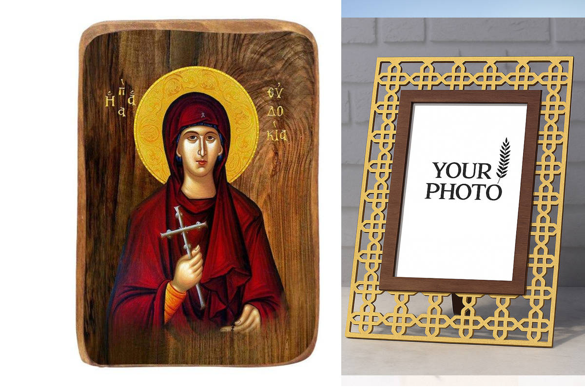 Σετ 2 τεμαχίων – Εικόνα Ορθοδοξίας Πολυτελείας  με  σχεδιο Σταυρούς μαζι με  Βάση σε  8 χρώματα με περίγραμμα χρυσό σε ξύλο Plywood (Πλακάζ)   με  βάση Μπομπονιέρα Βάπτισης Αγίας Ευδοκίας Σετ 20 τεμαχίων, Εικόνα Βάπτισης, Μπομπονιέρα Χειροποίητη Βυζαντινή