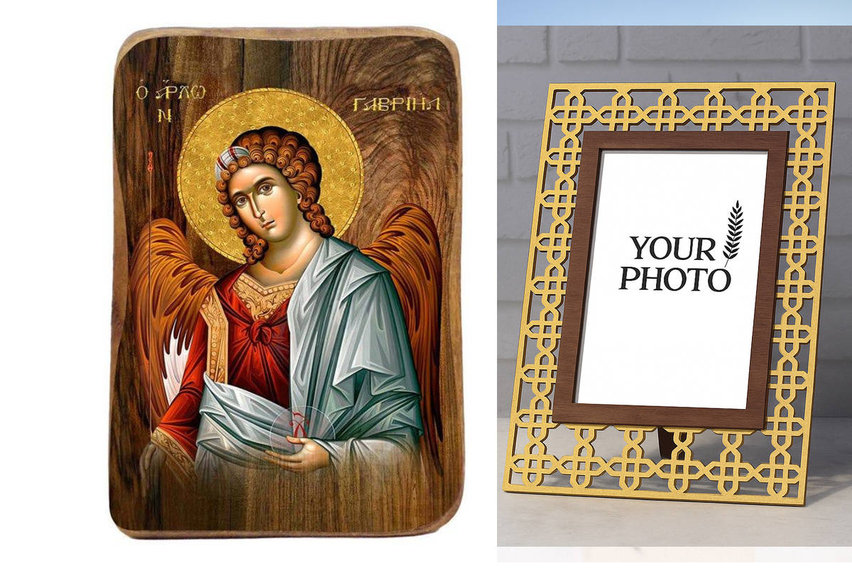 Εικόνα Ορθοδοξίας Πολυτελείας  με  σχεδιο Σταυρούς μαζι με  Βάση σε  8 χρώματα με περίγραμμα χρυσό σε ξύλο Plywood (Πλακάζ)   με  βάση Μπομπονιέρα Βάπτισης Αρχάγγελος Γαβριήλ Σετ 20 τεμαχίων, Εικόνα Βάπτισης, Χειροποίητη Βυζαντινή εικόνα Bomboniera 9x6cm,