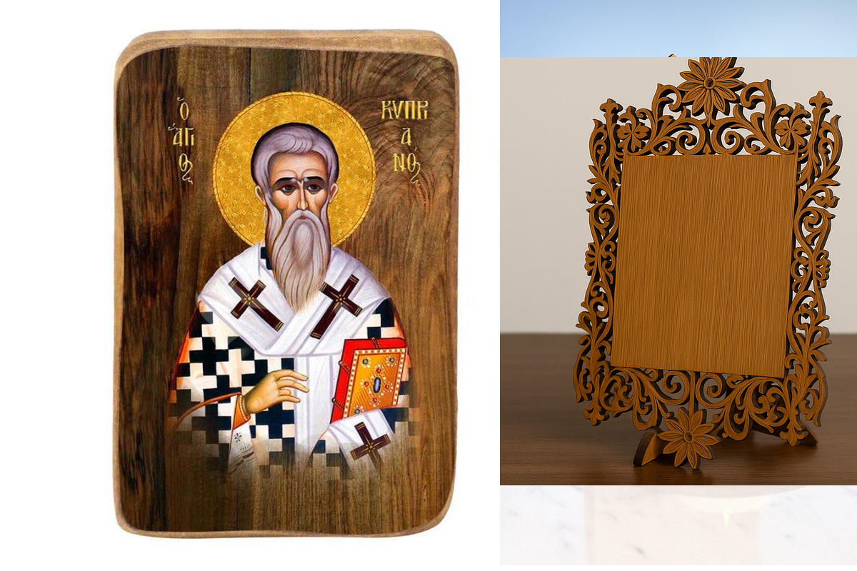 Σετ 2 τεμαχίων – Εικόνα Ορθοδοξίας Δαντέλα μαζι με  Βάση σε  8 χρώματα με περίγραμμα χρυσό σε ξύλο Plywood (Πλακάζ)   με  βάση Μπομπονιέρα Βάπτισης Άγιος Κύπριος Σετ 20 τεμαχίων, Εικόνα Βάπτισης, Μπομπονιέρα Χειροποίητη Βυζαντινή εικόνα 9x6cm, Χριστιανικό