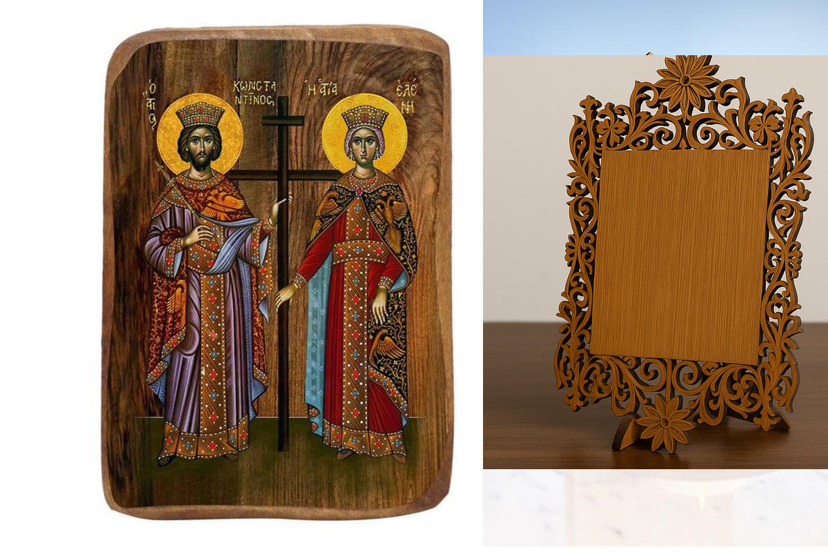 Εικόνα Ορθοδοξίας Δαντέλα μαζι με  Βάση σε  8 χρώματα με περίγραμμα χρυσό σε ξύλο Plywood (Πλακάζ)   με  βάση Μπομπονιέρα Βάπτισης Αγίων Κωνσταντίνου και Ελένης Σετ 20 τεμαχίων, Εικόνα Βάπτισης, Μπομπονιέρα Χειροποίητη Βυζαντινή εικόνα 9x6cm, Χριστιανικό