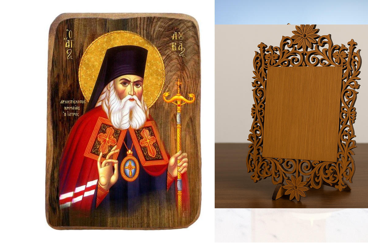 Εικόνα Ορθοδοξίας Δαντέλα μαζι με  Βάση σε  8 χρώματα με περίγραμμα χρυσό σε ξύλο Plywood (Πλακάζ)   με  βάση Μπομπονιέρα Βάπτισης Άγιος Λουκάς ο Γιατρός Σετ 20 τεμαχίων, Εικόνα Βάπτισης, Βομπονιέρα Χειροποίητη Βυζαντινή εικόνα 9x6cm, Χριστιανικό Δώρο Διά