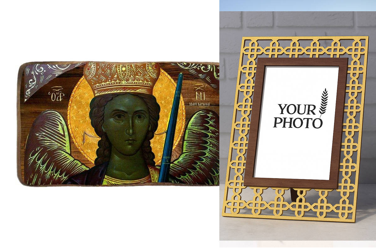 Εικόνα Ορθοδοξίας Πολυτελείας  με  σχεδιο Σταυρούς μαζι με  Βάση σε  8 χρώματα με περίγραμμα χρυσό σε ξύλο Plywood (Πλακάζ)   με  βάση Μπομπονιέρα Βάπτισης Αρχάγγελος Μιχαήλ της Μανταντόνας Σετ 20 τεμαχίων, Εικόνα Βάπτισης, Χειροποίητη Βυζαντινή εικόνα Bo