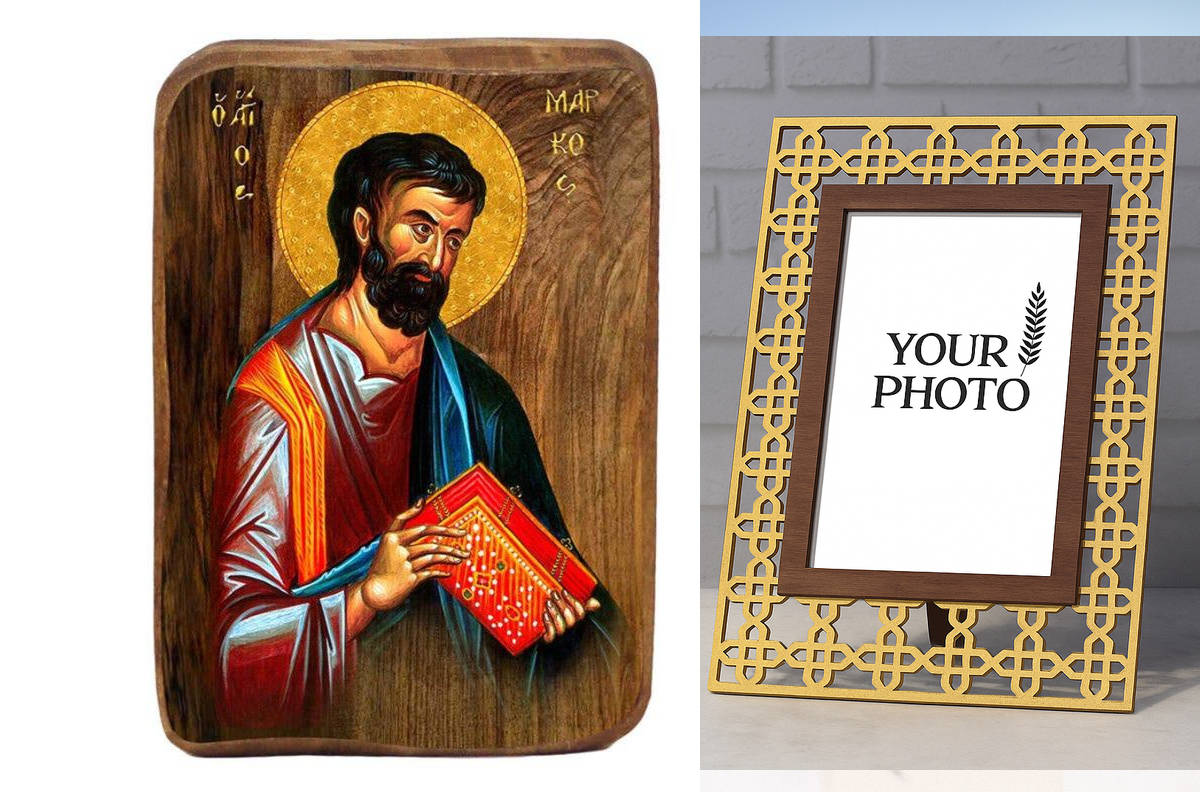 Εικόνα Ορθοδοξίας Πολυτελείας  με  σχεδιο Σταυρούς μαζι με  Βάση σε  8 χρώματα με περίγραμμα χρυσό σε ξύλο Plywood (Πλακάζ)   με  βάση Μπομπονιέρα Βάπτισης Άγιος Μάρκος Σετ 20 τεμαχίων, Εικόνα Βάπτισης, Μπομπονιέρα Χειροποίητη Βυζαντινή εικόνα 9x6cm, Χρισ