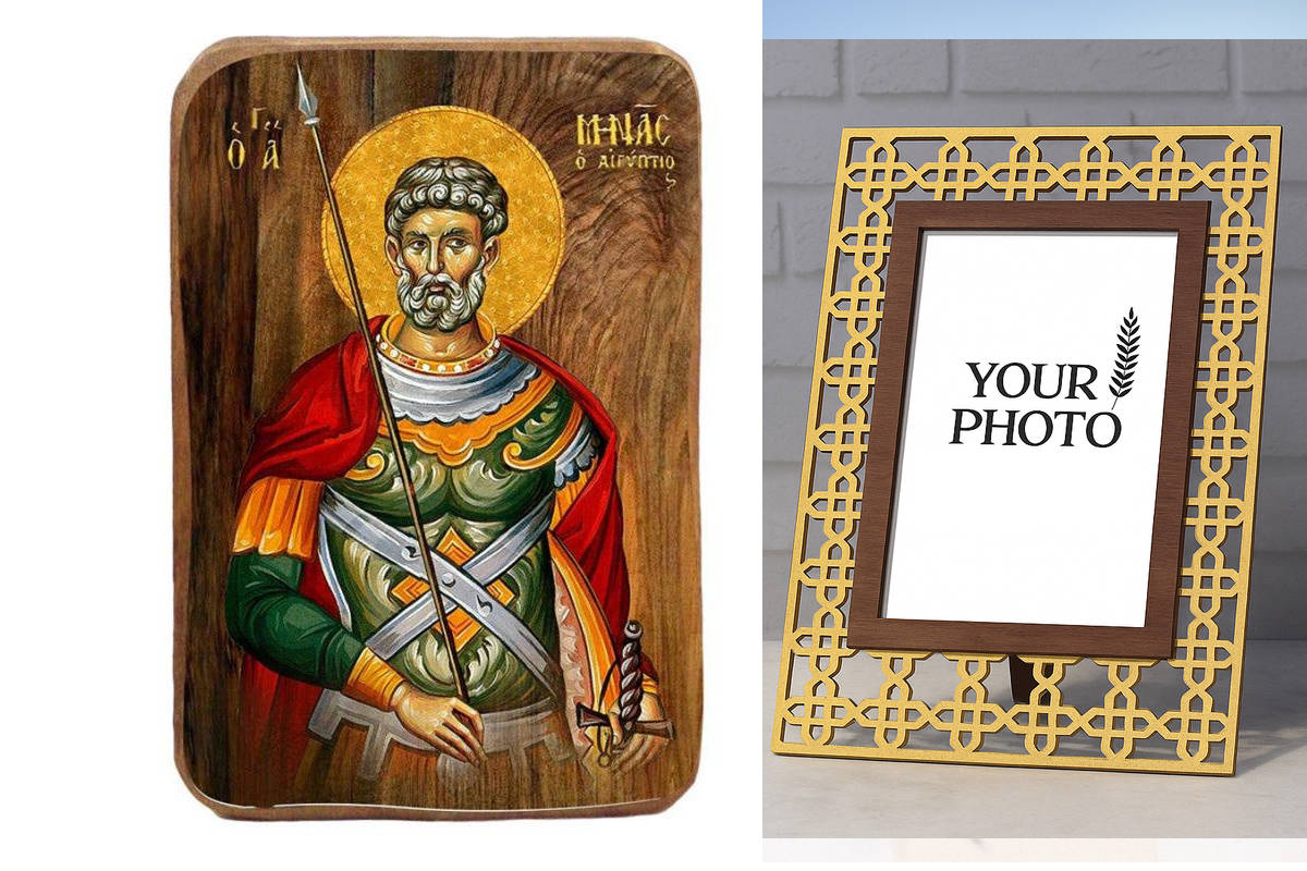 Εικόνα Ορθοδοξίας Πολυτελείας  με  σχεδιο Σταυρούς μαζι με  Βάση σε  8 χρώματα με περίγραμμα χρυσό σε ξύλο Plywood (Πλακάζ)   με  βάση Μπομπονιέρα Βάπτισης Αγίας Μίνας Σετ 20 τεμαχίων, Εικόνα Βάπτισης, Μπομπονιέρα Χειροποίητη Βυζαντινή εικόνα 9x6cm, Χριστ