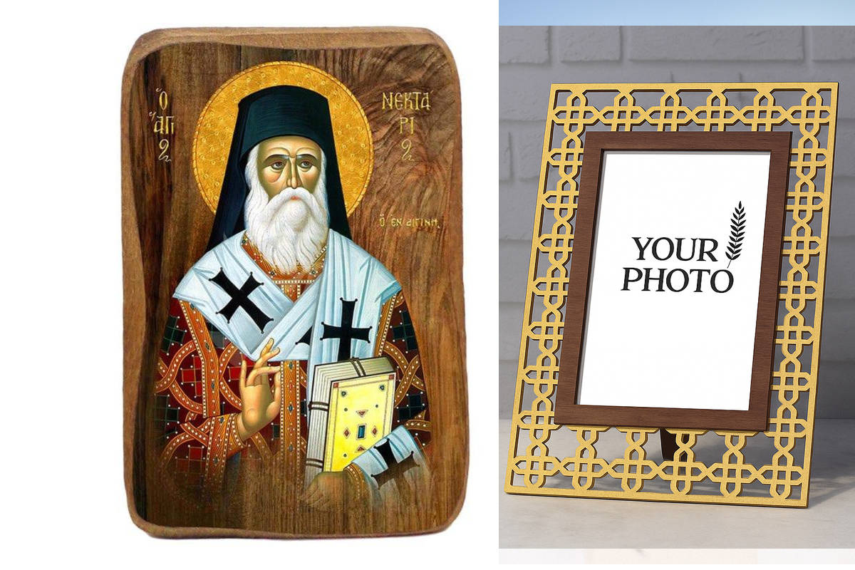 Εικόνα Ορθοδοξίας Πολυτελείας  με  σχεδιο Σταυρούς μαζι με  Βάση σε  8 χρώματα με περίγραμμα χρυσό σε ξύλο Plywood (Πλακάζ)   με  βάση Μπομπονιέρα Βάπτισης Άγιος Νεκτάριος Σετ 20 τεμαχίων, Εικόνα Βάπτισης, Μπομπονιέρα Χειροποίητη Βυζαντινή εικόνα 9x6cm, Χ