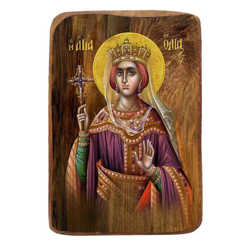 Εικόνα Ορθοδοξίας με περίγραμμα χρυσό σε ξύλο Φλαμουρίας  με  βάση Μπομπονιέρα Βάπτισης Αγίας Όλγας Σετ 20 τεμαχίων, Εικόνα Βάπτισης, Μπομπονιέρα Χειροποίητη Βυζαντινή εικόνα 9x6cm, Χριστιανικό Δώρο Διάσταση 45x35 cm (17,7 x 13,8 ίντσες) INTRAEK-543216724