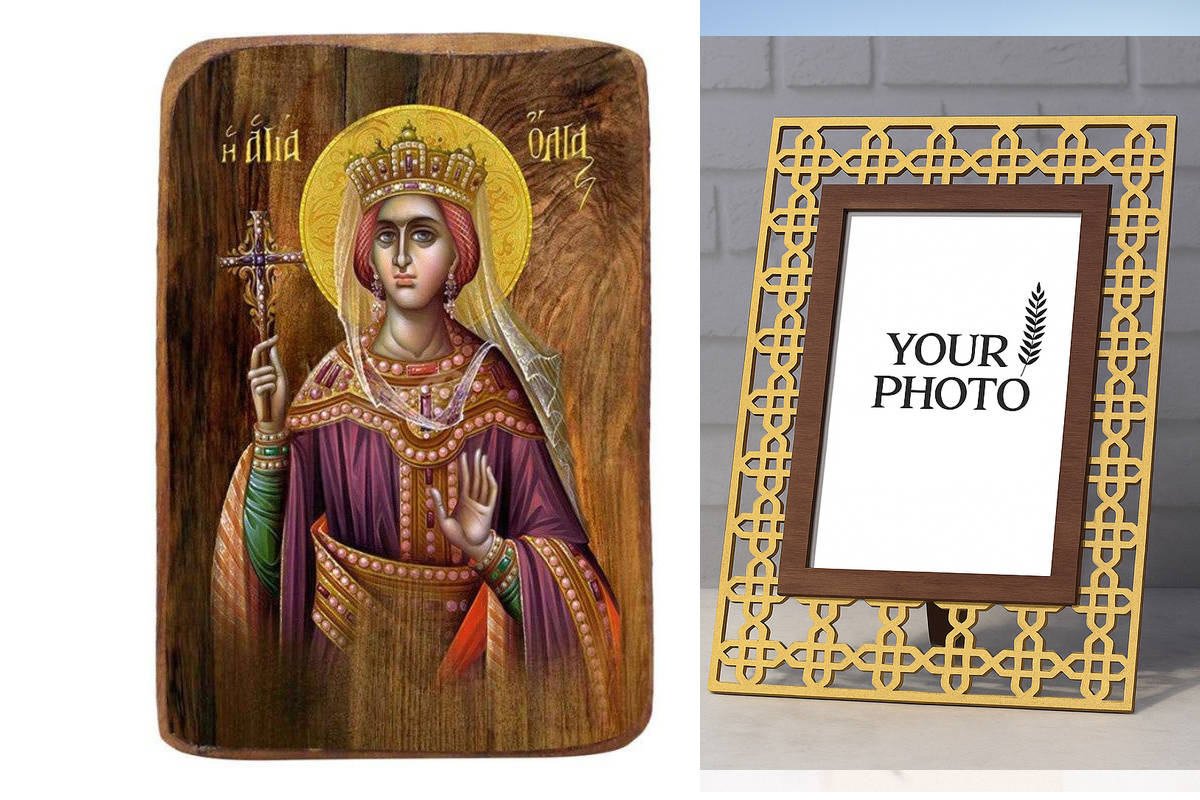 Σετ 2 τεμαχίων – Εικόνα Ορθοδοξίας Πολυτελείας  με  σχεδιο Σταυρούς μαζι με  Βάση σε  8 χρώματα με περίγραμμα χρυσό σε ξύλο Plywood (Πλακάζ)   με  βάση Μπομπονιέρα Βάπτισης Αγίας Όλγας Σετ 20 τεμαχίων, Εικόνα Βάπτισης, Μπομπονιέρα Χειροποίητη Βυζαντινή ει