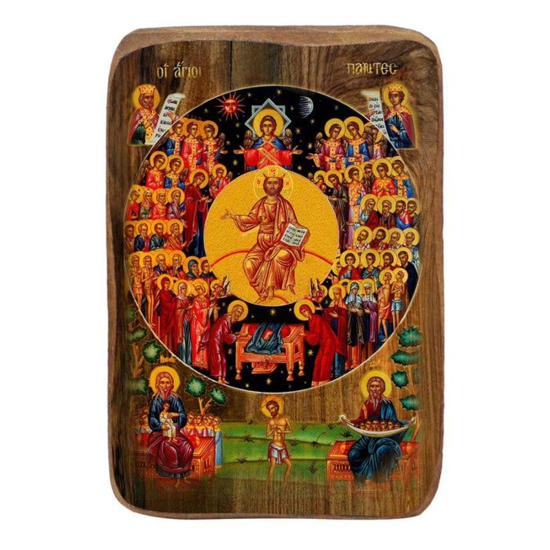 Εικόνα Ορθοδοξίας με περίγραμμα χρυσό σε ξύλο Φλαμουρίας  με  βάση Σετ Μπομπονιέρα Βάπτισης Αγίων Πάντων 20 τεμαχίων, Εικόνα Βάπτισης, Χειροποίητη Βυζαντινή εικόνα Bomboniera 9x6cm, Χριστιανικό Δώρο Διάσταση 45x35 cm (17,7 x 13,8 ίντσες) INTRAEK-543216724