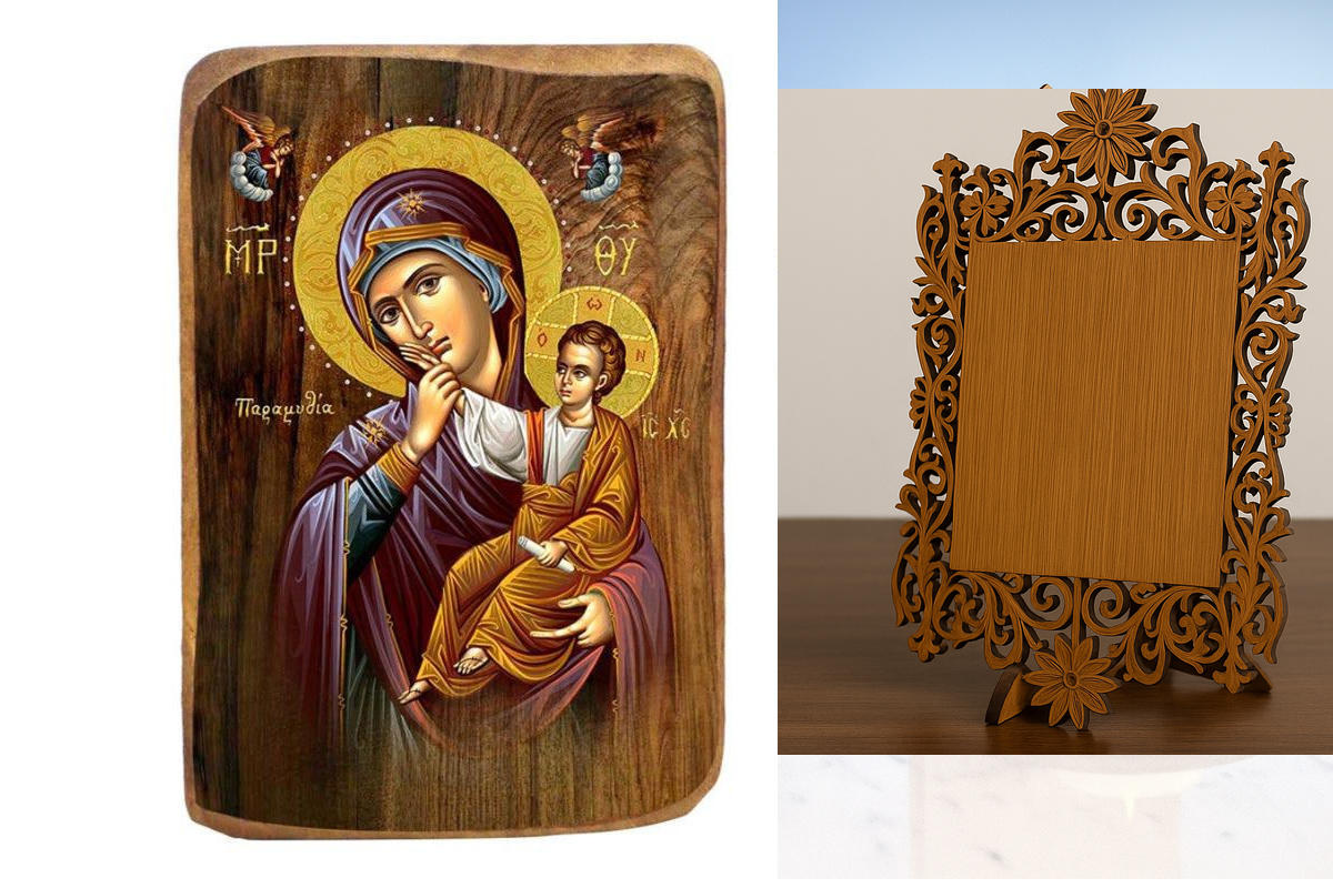 Εικόνα Ορθοδοξίας Δαντέλα μαζι με  Βάση σε  8 χρώματα με περίγραμμα χρυσό σε ξύλο Plywood (Πλακάζ)   με  βάση Μπομπονιέρα Βάπτισης Παναγία Παρηγοριά Σετ 20 τεμαχίων, Εικόνα Βάπτισης, Μπομπονιέρα Χειροποίητη Βυζαντινή εικόνα 9x6cm, Χριστιανικό Δώρο Διάστασ