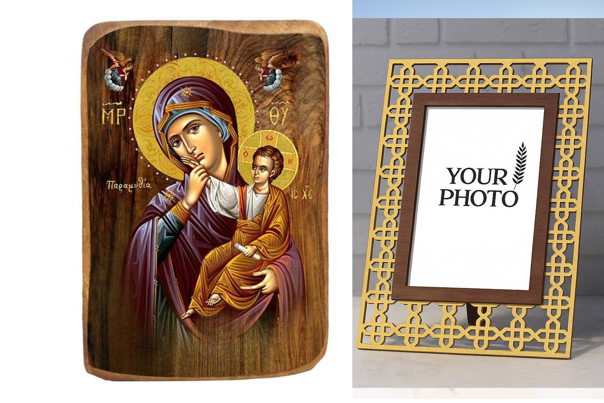 Σετ 2 τεμαχίων – Εικόνα Ορθοδοξίας Πολυτελείας  με  σχεδιο Σταυρούς μαζι με  Βάση σε  8 χρώματα με περίγραμμα χρυσό σε ξύλο Plywood (Πλακάζ)   με  βάση Μπομπονιέρα Βάπτισης Παναγία Παρηγοριά Σετ 20 τεμαχίων, Εικόνα Βάπτισης, Μπομπονιέρα Χειροποίητη Βυζαντ