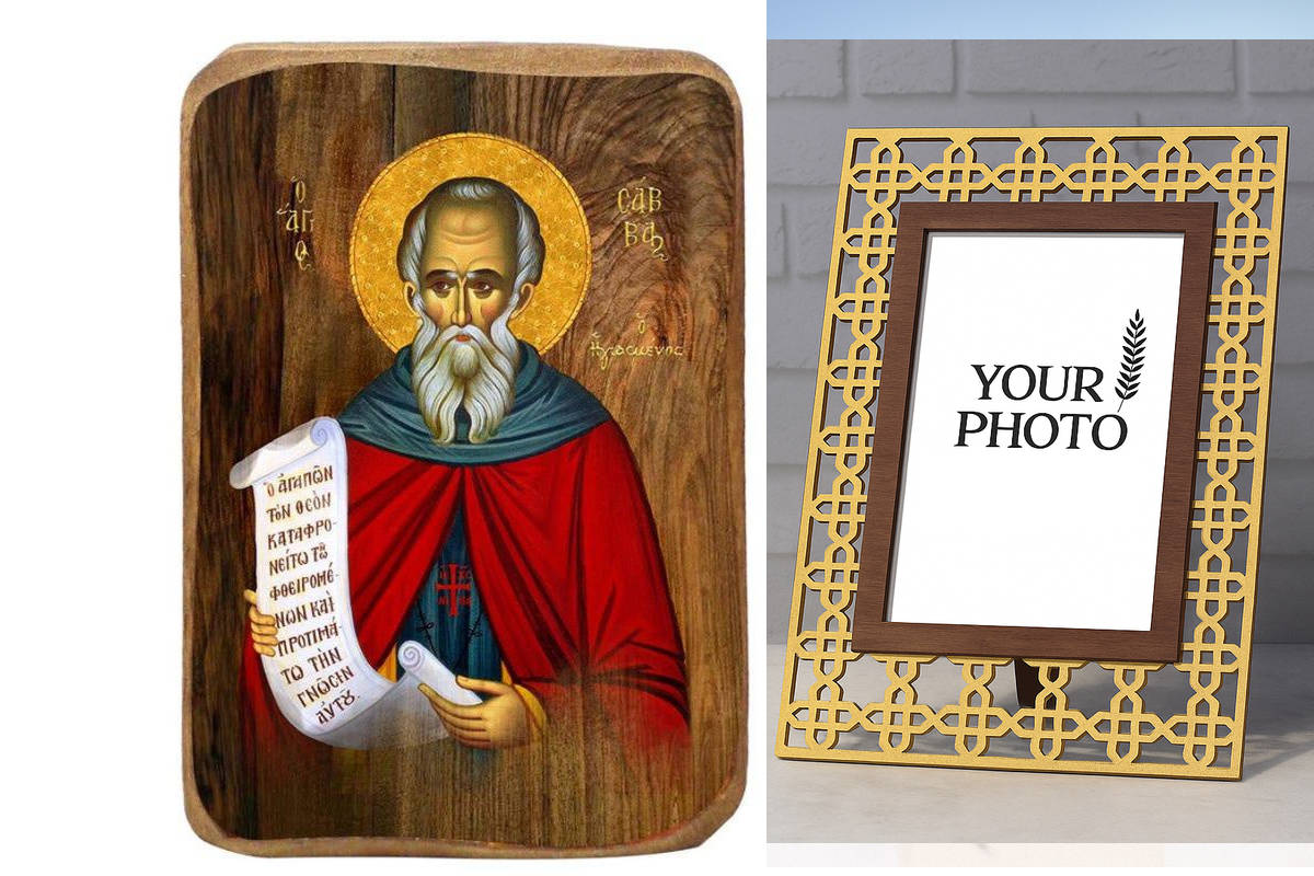 Σετ 2 τεμαχίων – Εικόνα Ορθοδοξίας Πολυτελείας  με  σχεδιο Σταυρούς μαζι με  Βάση σε  8 χρώματα με περίγραμμα χρυσό σε ξύλο Plywood (Πλακάζ)   με  βάση Μπομπονιέρα Βάπτισης Άγιος Σάββας Σετ 20 τεμαχίων, Εικόνα Βάπτισης, Χειροποίητη Βυζαντινή εικόνα Bombon