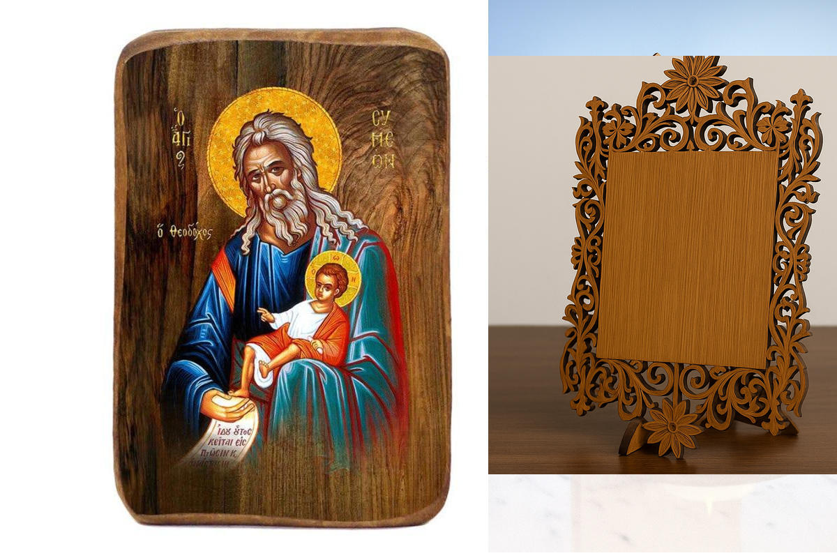 Εικόνα Ορθοδοξίας Δαντέλα μαζι με  Βάση σε  8 χρώματα με περίγραμμα χρυσό σε ξύλο Plywood (Πλακάζ)   με  βάση Μπομπονιέρα Βάπτισης Άγιος Συμεών Σετ 20 τεμαχίων, Εικόνα Βάπτισης, Χειροποίητη Βυζαντινή εικόνα Bomboniera 9x6cm, Χριστιανικό Δώρο Διάσταση 50x4