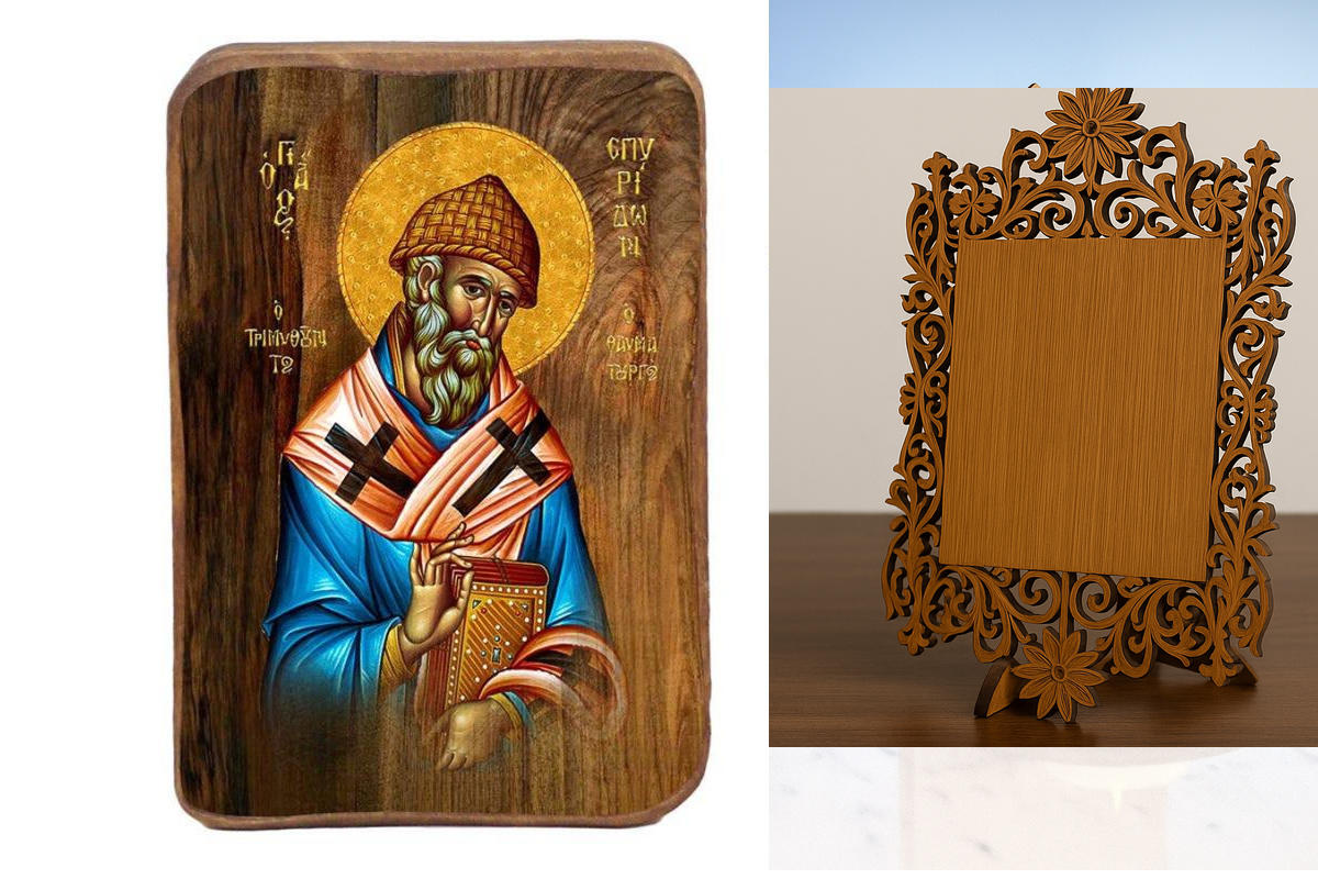 Εικόνα Ορθοδοξίας Δαντέλα μαζι με  Βάση σε  8 χρώματα με περίγραμμα χρυσό σε ξύλο Plywood (Πλακάζ)   με  βάση Μπομπονιέρα Βάπτισης Αγίου Σπυρίδωνα Σετ 20 τεμαχίων, Εικόνα Βάπτισης, Χειροποίητη Βυζαντινή εικόνα Bomboniera 9x6cm, Χριστιανικό Δώρο Διάσταση 5