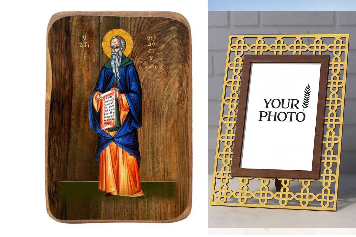 Σετ 2 τεμαχίων – Εικόνα Ορθοδοξίας Πολυτελείας  με  σχεδιο Σταυρούς μαζι με  Βάση σε  8 χρώματα με περίγραμμα χρυσό σε ξύλο Plywood (Πλακάζ)   με  βάση Μπομπονιέρα Βάπτισης Άγιος Θεοδόσιος Σετ 20 τεμαχίων, Εικόνα Βάπτισης, Μπομπονιέρα Χειροποίητη Βυζαντιν