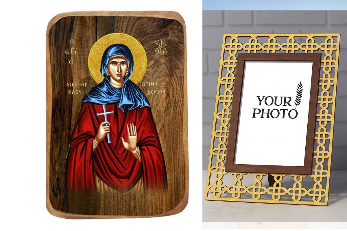 Σετ 2 τεμαχίων – Εικόνα Ορθοδοξίας Πολυτελείας  με  σχεδιο Σταυρούς μαζι με  Βάση σε  8 χρώματα με περίγραμμα χρυσό σε ξύλο Plywood (Πλακάζ)   με  βάση Μπομπονιέρα Βάπτισης Αγίας Ανθίας Σετ 20 τεμαχίων, Εικόνα Βάπτισης, Μπομπονιέρα Χειροποίητη Βυζαντινή ε