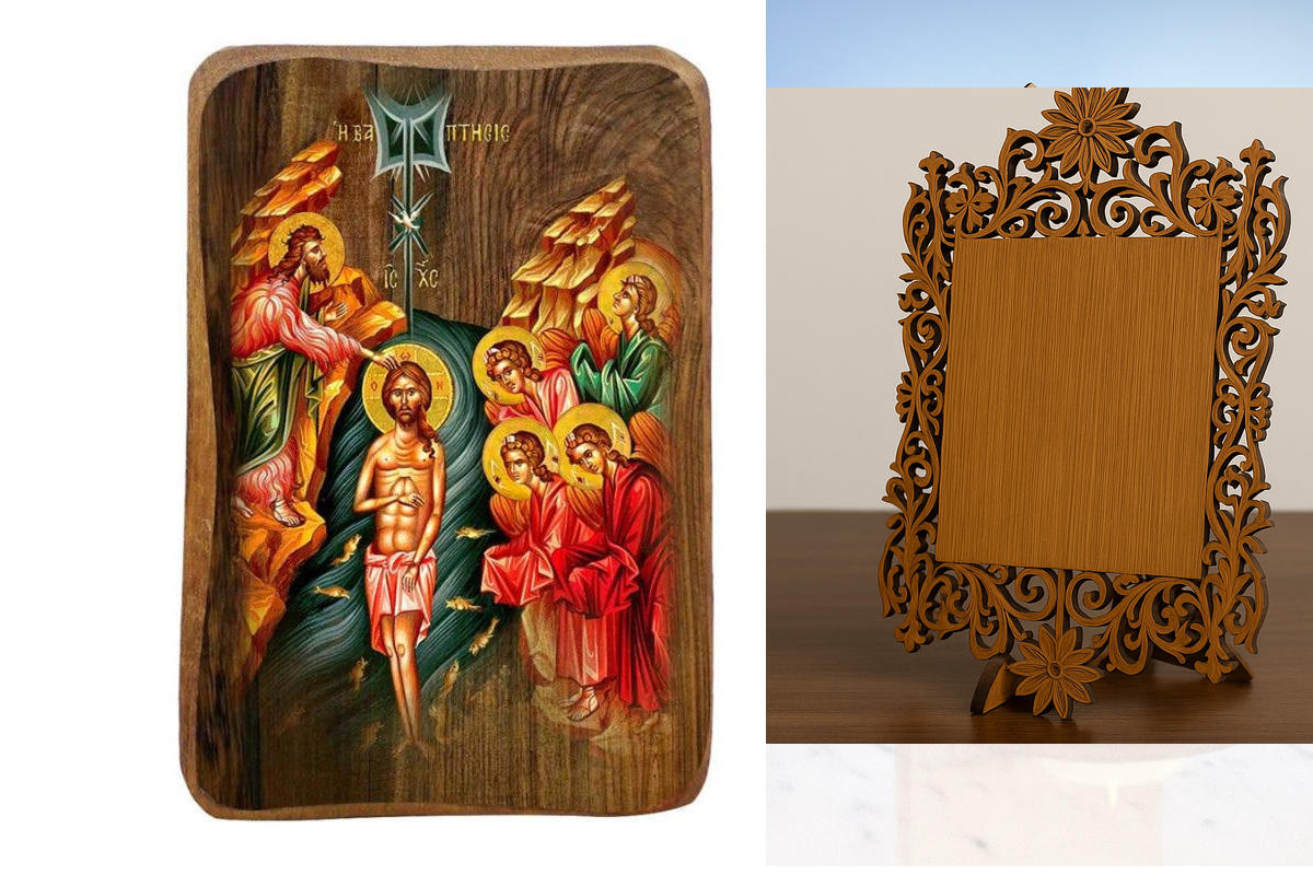 Εικόνα Ορθοδοξίας Δαντέλα μαζι με  Βάση σε  8 χρώματα με περίγραμμα χρυσό σε ξύλο Plywood (Πλακάζ)   με  βάση Μπομπονιέρα Βάπτισης Χριστού Σετ 20 τεμαχίων, Εικόνα Βάπτισης, Μπομπονιέρα Χειροποίητη Βυζαντινή εικόνα 9x6cm, Χριστιανικό Δώρο Διάσταση 40x30 cm