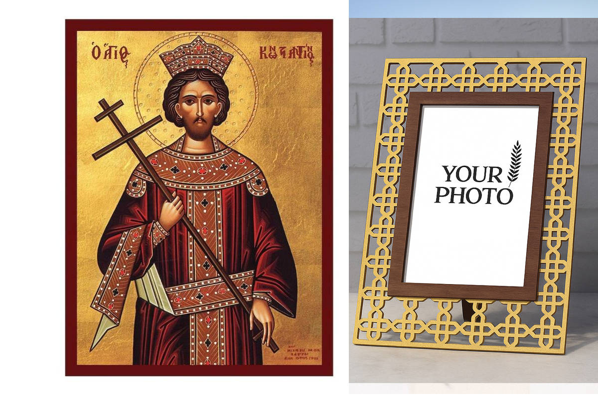 Εικόνα Ορθοδοξίας Πολυτελείας  με  σχεδιο Σταυρούς μαζι με  Βάση σε  8 χρώματα με περίγραμμα χρυσό σε ξύλο Plywood (Πλακάζ)   με  βάση Εικόνα Αγίου Κωνσταντίνου, Χειροποίητη Βυζαντινή εικόνα Αγίου Κωνσταντίνου, Κρεμαστή πλάκα θρησκευτικής τέχνης, Χριστιαν