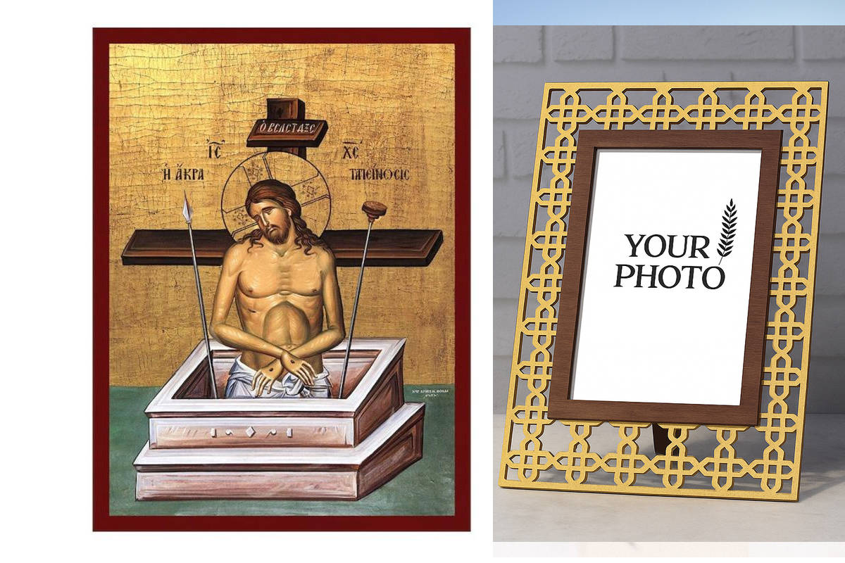 Εικόνα Ορθοδοξίας Πολυτελείας  με  σχεδιο Σταυρούς μαζι με  Βάση σε  8 χρώματα με περίγραμμα χρυσό σε ξύλο Plywood (Πλακάζ)   με  βάση Εικόνα ακραίας ταπεινότητας Ιησούς Χριστός, Χειροποίητη ελληνορθόδοξη εικόνα του Ιησού Χριστού, επιτοίχια βυζαντινή τέχν