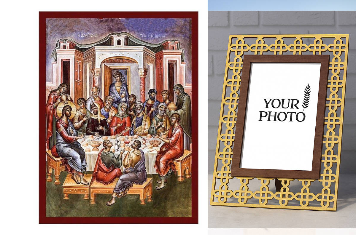 Εικόνα Ορθοδοξίας Πολυτελείας  με  σχεδιο Σταυρούς μαζι με  Βάση σε  8 χρώματα με περίγραμμα χρυσό σε ξύλο Plywood (Πλακάζ)   με  βάση Εικόνα Χριστός και αμαρτωλή γυναίκα, χειροποίητη ελληνορθόδοξη εικόνα του Ιησού Χριστού, επιτοίχια πλάκα βυζαντινής τέχν