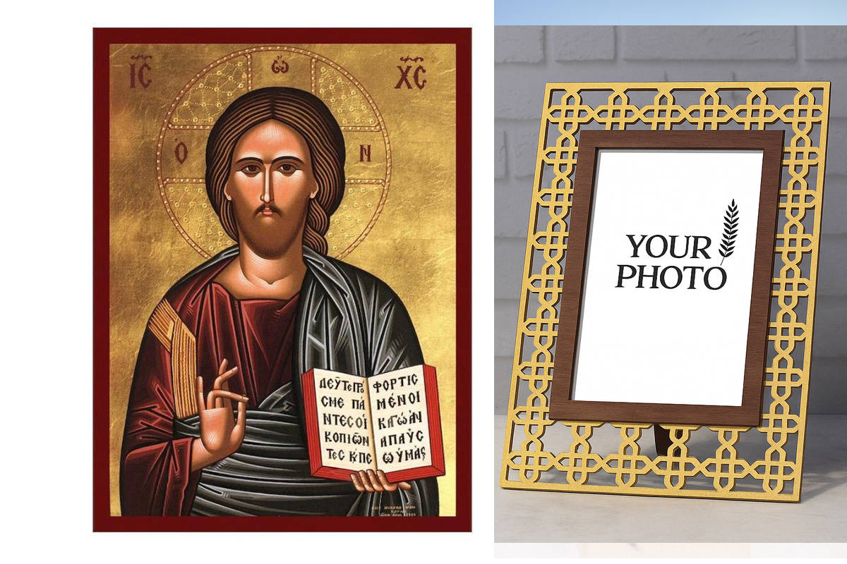 Εικόνα Ορθοδοξίας Πολυτελείας  με  σχεδιο Σταυρούς μαζι με  Βάση σε  8 χρώματα με περίγραμμα χρυσό σε ξύλο Plywood (Πλακάζ)   με  βάση Εικόνα Ευλογίας Ιησού Χριστού, Χειροποίητη Ελληνική Ορθόδοξη εικόνα του Ιησού Χριστού, Κρεμαστή πλάκα βυζαντινής τέχνης,