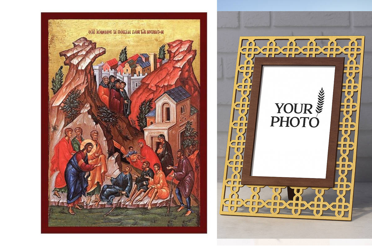 Εικόνα Ορθοδοξίας Πολυτελείας  με  σχεδιο Σταυρούς μαζι με  Βάση σε  8 χρώματα με περίγραμμα χρυσό σε ξύλο Plywood (Πλακάζ)   με  βάση Ιησούς Χριστός Η εικόνα του μεγάλου ιατρού, Χειροποίητη ελληνορθόδοξη εικόνα του Ιησού Χριστού, επιτοίχια πλάκα βυζαντιν