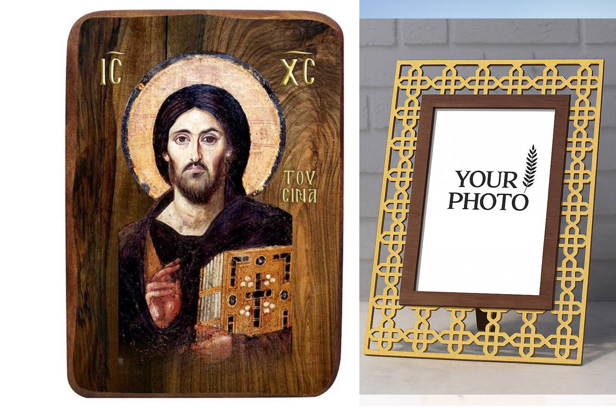 Σετ 2 τεμαχίων – Εικόνα Ορθοδοξίας Πολυτελείας  με  σχεδιο Σταυρούς μαζι με  Βάση σε  8 χρώματα με περίγραμμα χρυσό σε ξύλο Plywood (Πλακάζ)   με  βάση Μπομπονιέρα Βάπτισης Χριστός Σινά Σετ 20 τεμαχίων, Εικόνα Βάπτισης, Χειροποίητη Βυζαντινή εικόνα Bombon