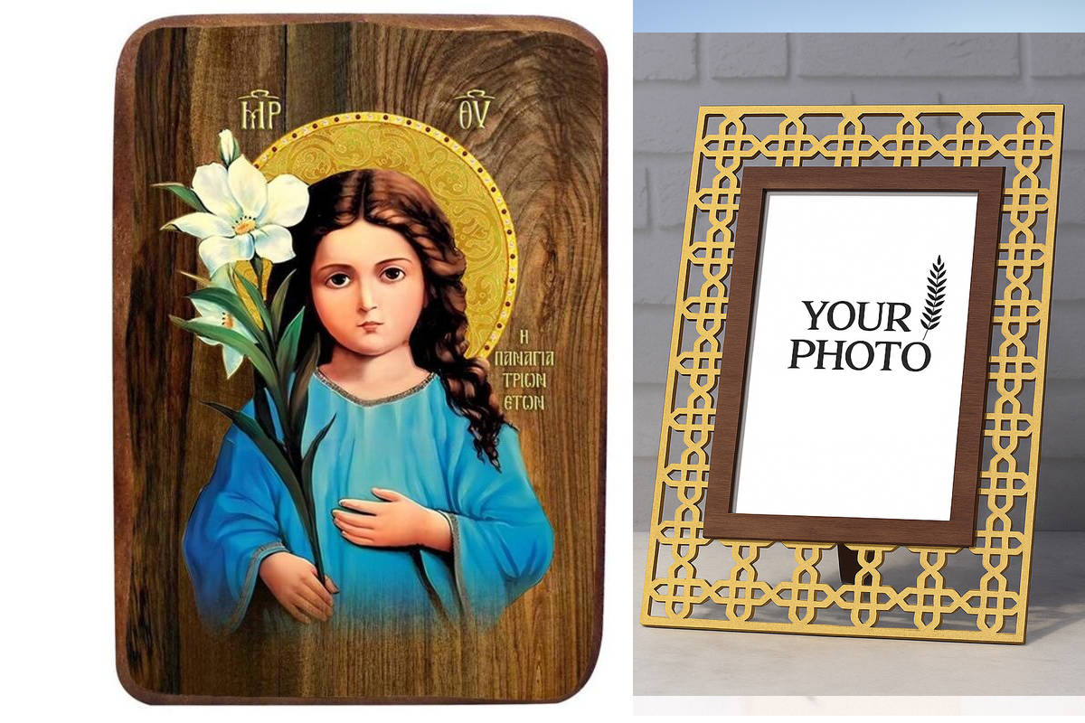 Σετ 2 τεμαχίων – Εικόνα Ορθοδοξίας Πολυτελείας  με  σχεδιο Σταυρούς μαζι με  Βάση σε  8 χρώματα με περίγραμμα χρυσό σε ξύλο Plywood (Πλακάζ)   με  βάση Παναγία σε Μπομπονιέρα Βάπτισης Τριών Χρονών Σετ 20 τεμαχίων, Εικόνα Βάπτισης, Μπομπονιέρα Χειροποίητη