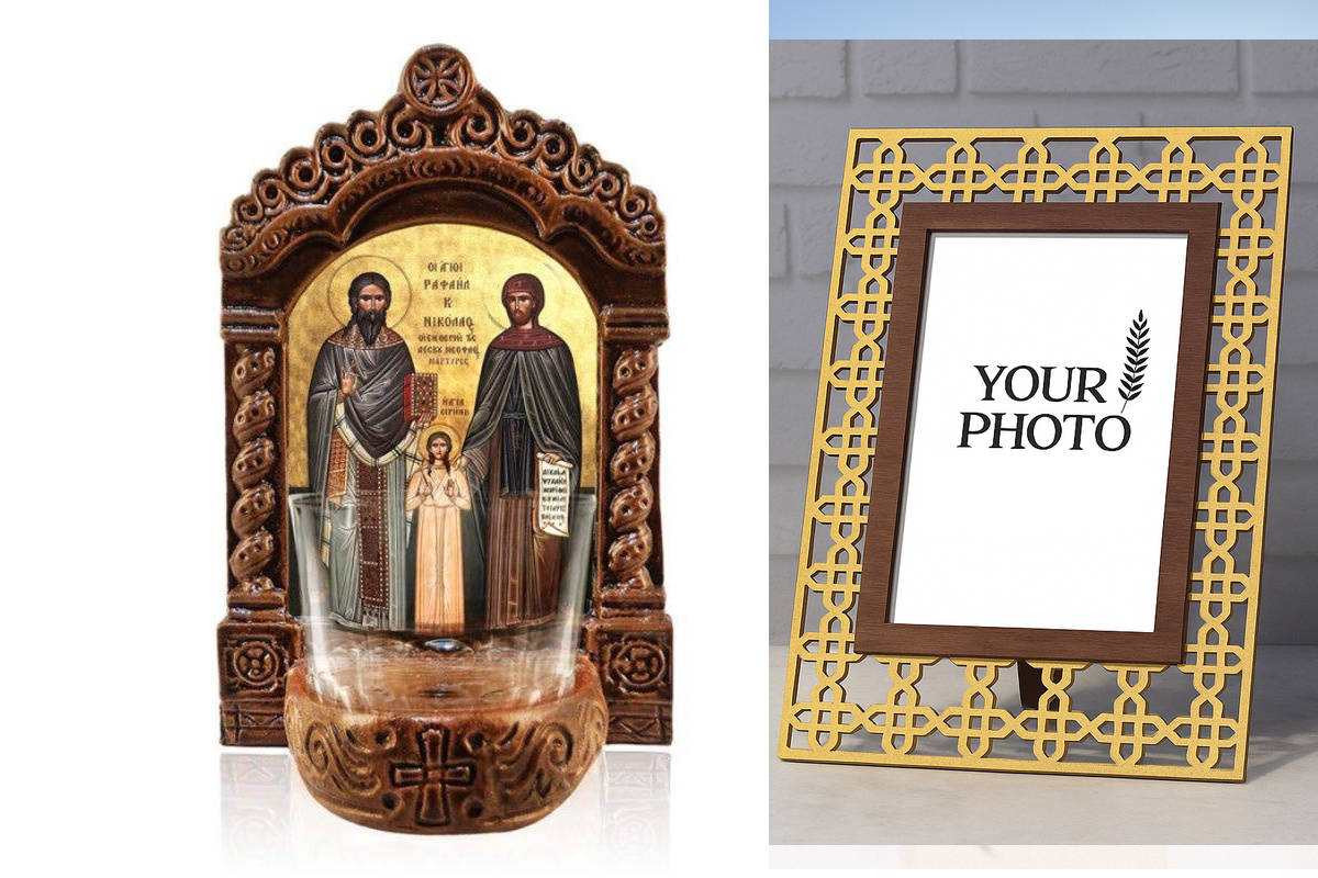 Σετ 2 τεμαχίων – Εικόνα Ορθοδοξίας Πολυτελείας  με  σχεδιο Σταυρούς μαζι με  Βάση σε  8 χρώματα με περίγραμμα χρυσό σε ξύλο Plywood (Πλακάζ)   με  βάση Λάμπα Αγρυπνίας Αγίου Ραφαήλ, Νικολάου και Ειρήνης, Λάμπα Αγρυπνίας Αγίου Ραφαήλ, Νικολάου και Ειρήνης,