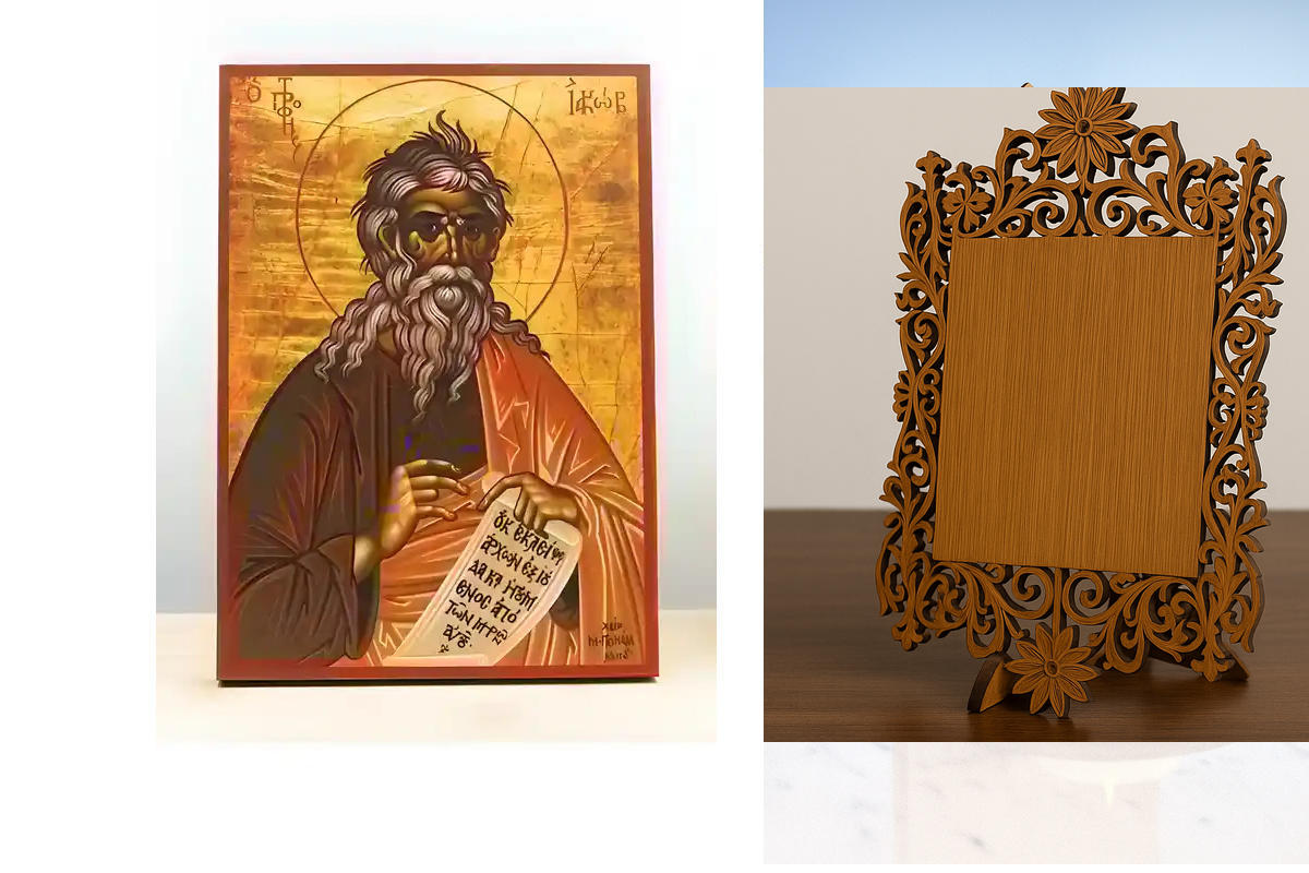 Σετ 2 τεμαχίων – Εικόνα Ορθοδοξίας Δαντέλα μαζι με  Βάση σε  8 χρώματα με περίγραμμα χρυσό σε ξύλο Plywood (Πλακάζ)   με  βάση Άγιος Προφήτης Ιάκωβος, Ξύλινη Χειροποίητη Εικόνα Ελληνικού Premium Βυζαντινού Στυλ Κρεμαστή σε ξύλινη πλάκα Θρησκευτικό θέμα Χε