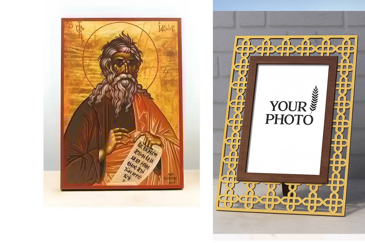 Εικόνα Ορθοδοξίας Πολυτελείας  με  σχεδιο Σταυρούς μαζι με  Βάση σε  8 χρώματα με περίγραμμα χρυσό σε ξύλο Plywood (Πλακάζ)   με  βάση Άγιος Προφήτης Ιάκωβος, Ξύλινη Χειροποίητη Εικόνα Ελληνικού Premium Βυζαντινού Στυλ Κρεμαστή σε ξύλινη πλάκα Θρησκευτικό