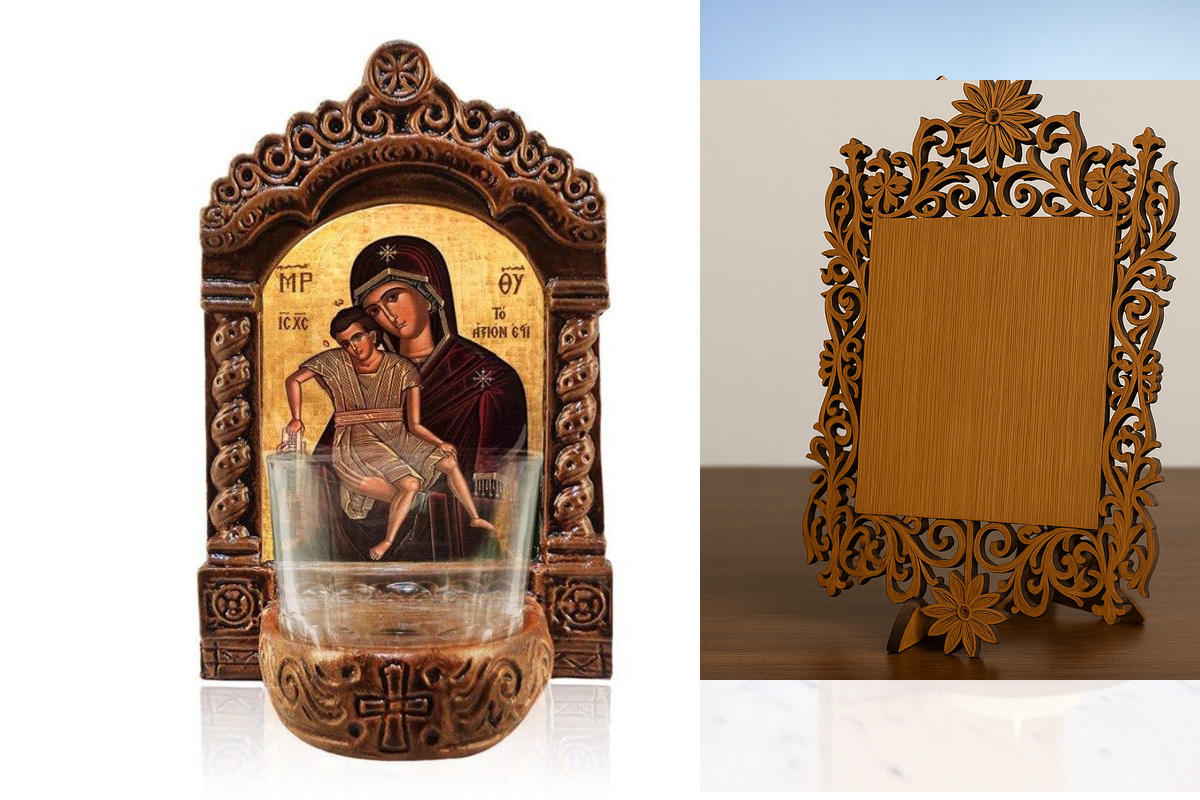 Εικόνα Ορθοδοξίας Δαντέλα μαζι με  Βάση σε  8 χρώματα με περίγραμμα χρυσό σε ξύλο Plywood (Πλακάζ)   με  βάση Φωτιστικό Αγρυπνίας Θεοτόκου Άξιον Εστί, Παναγία Θεοτόκος Άξιον Εστί Εικονίδιο Επιτραπέζιο, Χειροποίητο Κεραμικό Φωτιστικό Αγρυπνίας με Γυάλινο Κ