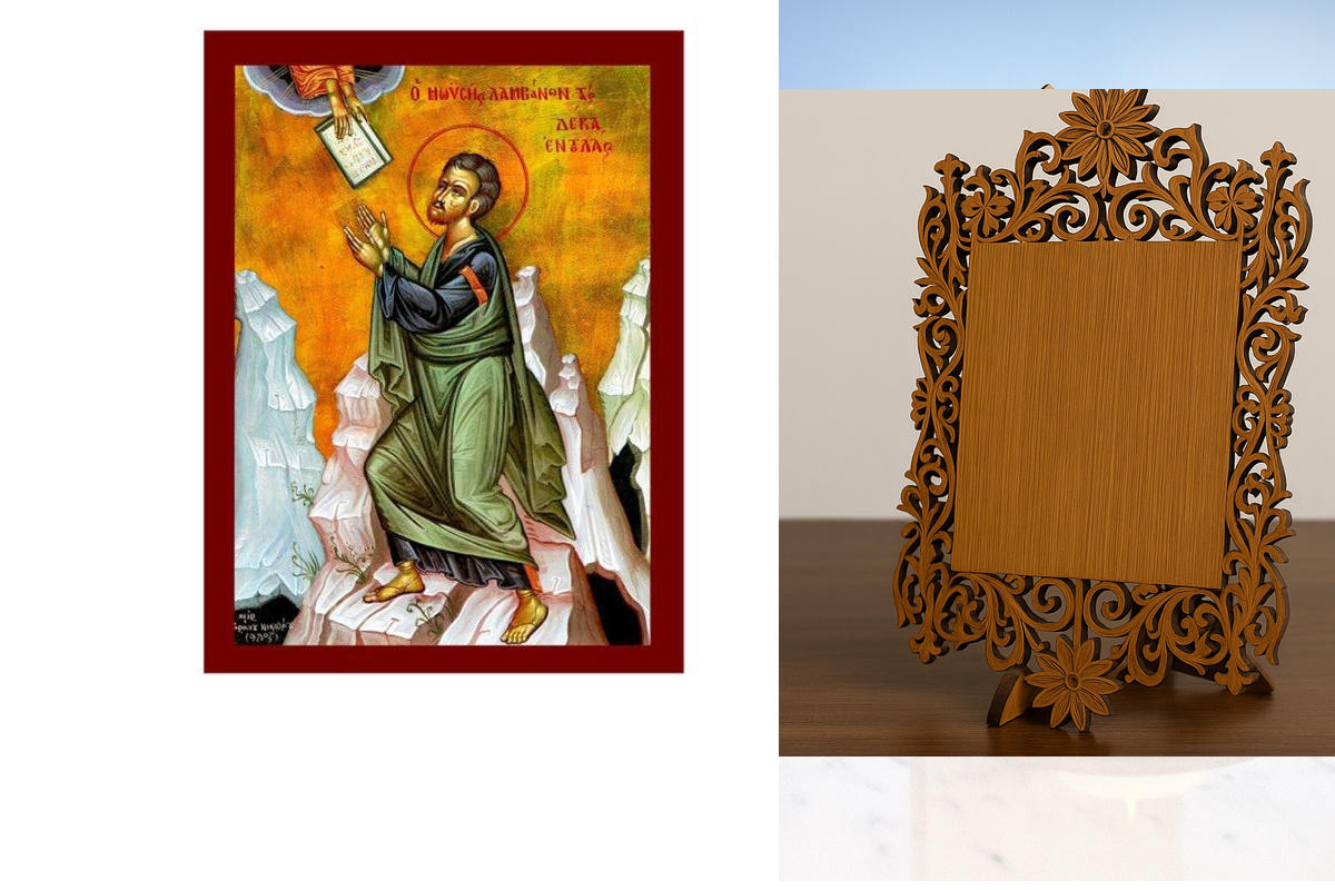 Εικόνα Ορθοδοξίας Δαντέλα μαζι με  Βάση σε  8 χρώματα με περίγραμμα χρυσό σε ξύλο Plywood (Πλακάζ)   με  βάση Εικόνα Προφήτη Μωυσή, Χειροποίητη Θρησκευτική Εικόνα του Προφήτη Μωυσή, Κρεμαστή πλάκα Βυζαντινής Τέχνης, Χριστιανική Θρησκευτική Τέχνη Διάσταση