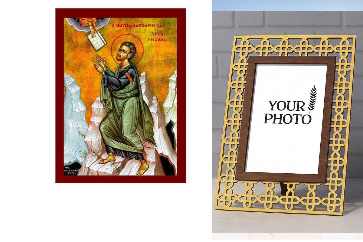 Σετ 2 τεμαχίων – Εικόνα Ορθοδοξίας Πολυτελείας  με  σχεδιο Σταυρούς μαζι με  Βάση σε  8 χρώματα με περίγραμμα χρυσό σε ξύλο Plywood (Πλακάζ)   με  βάση Εικόνα Προφήτη Μωυσή, Χειροποίητη Θρησκευτική Εικόνα του Προφήτη Μωυσή, Κρεμαστή πλάκα Βυζαντινής Τέχνη